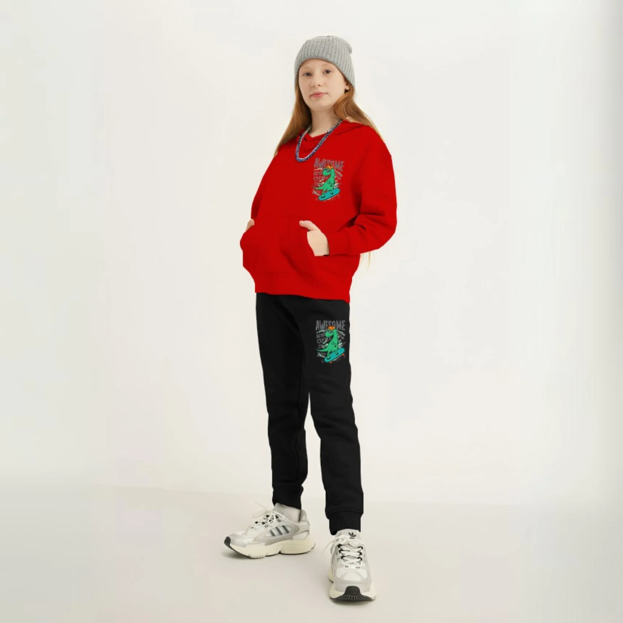Awesome Dino Printed Kids Hoodie Set - Image 2