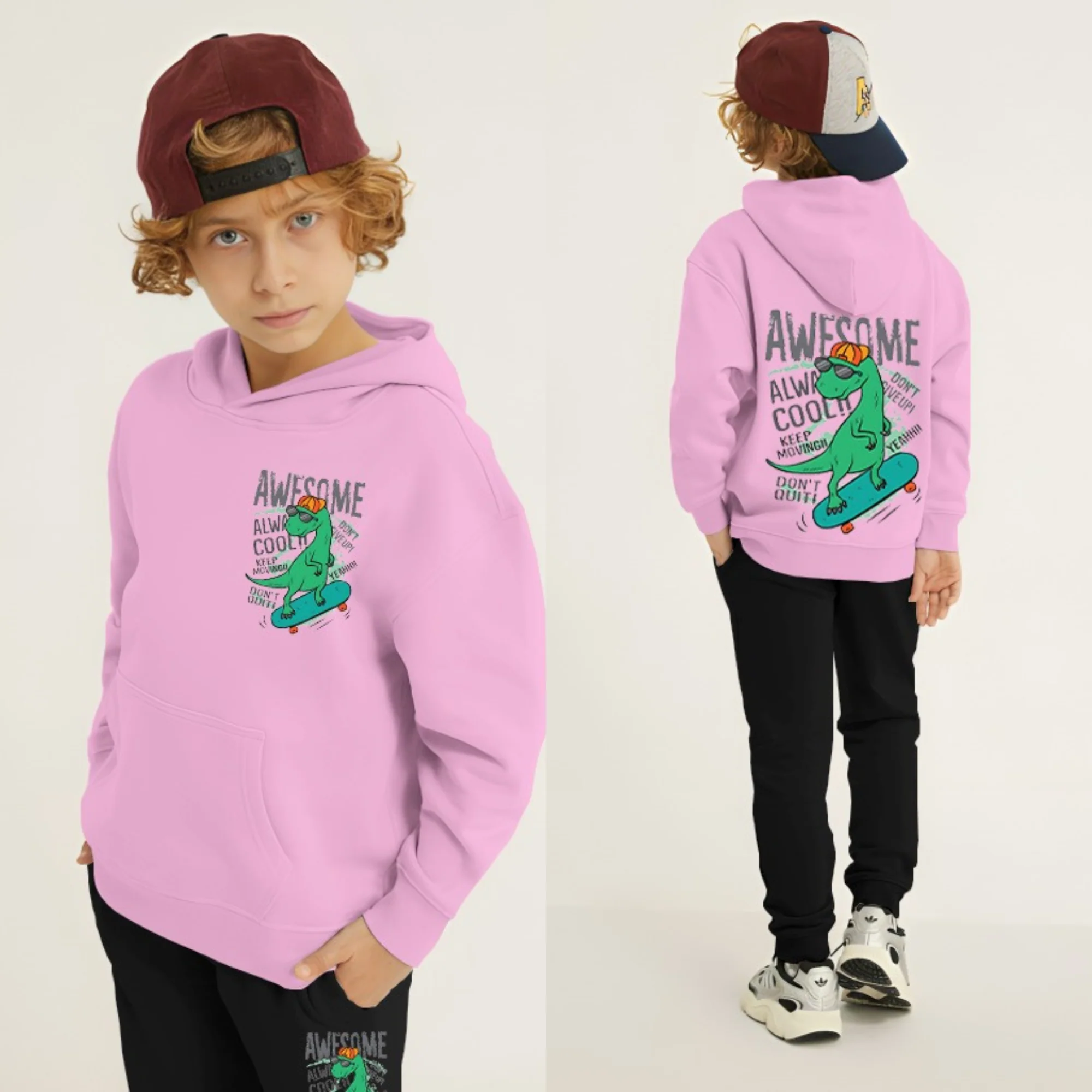 Awesome Dino Printed Kids Hoodie Set - Image 3