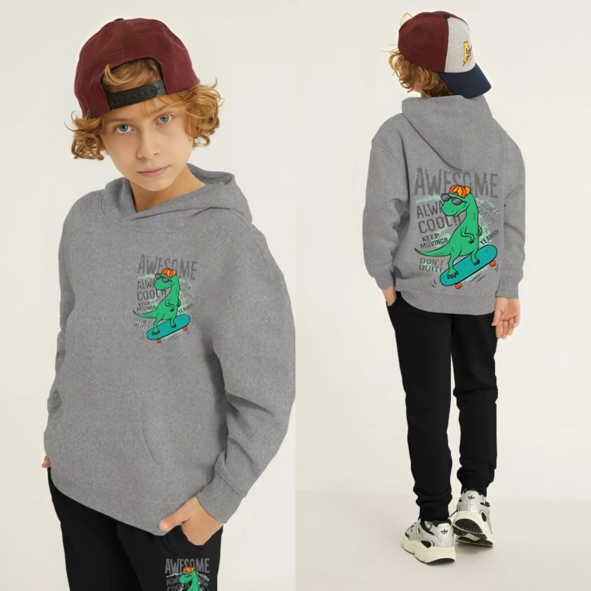 Awesome Dino Printed Kids Hoodie Set - Image 4