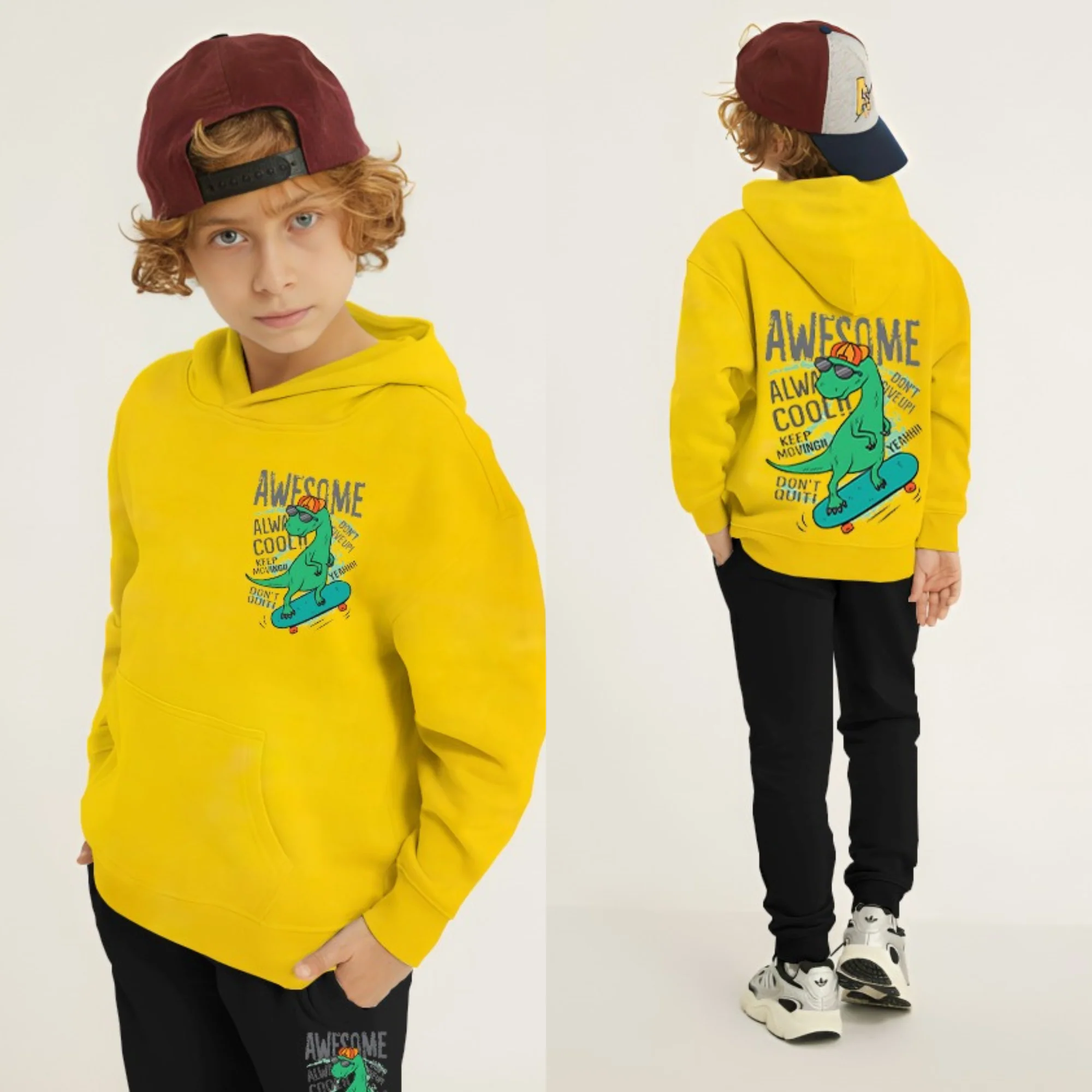 Awesome Dino Printed Kids Hoodie Set - Image 6