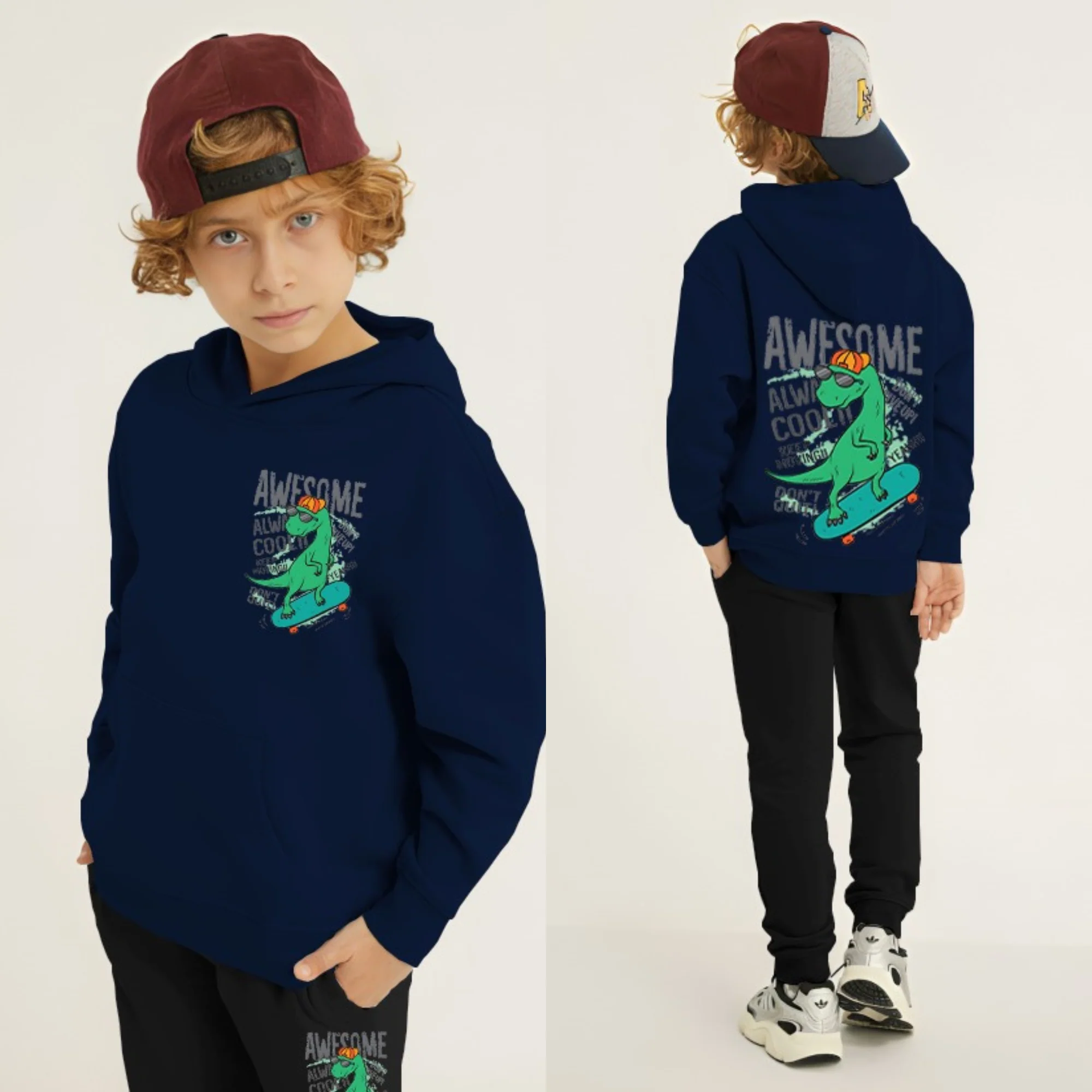 Awesome Dino Printed Kids Hoodie Set - Image 7