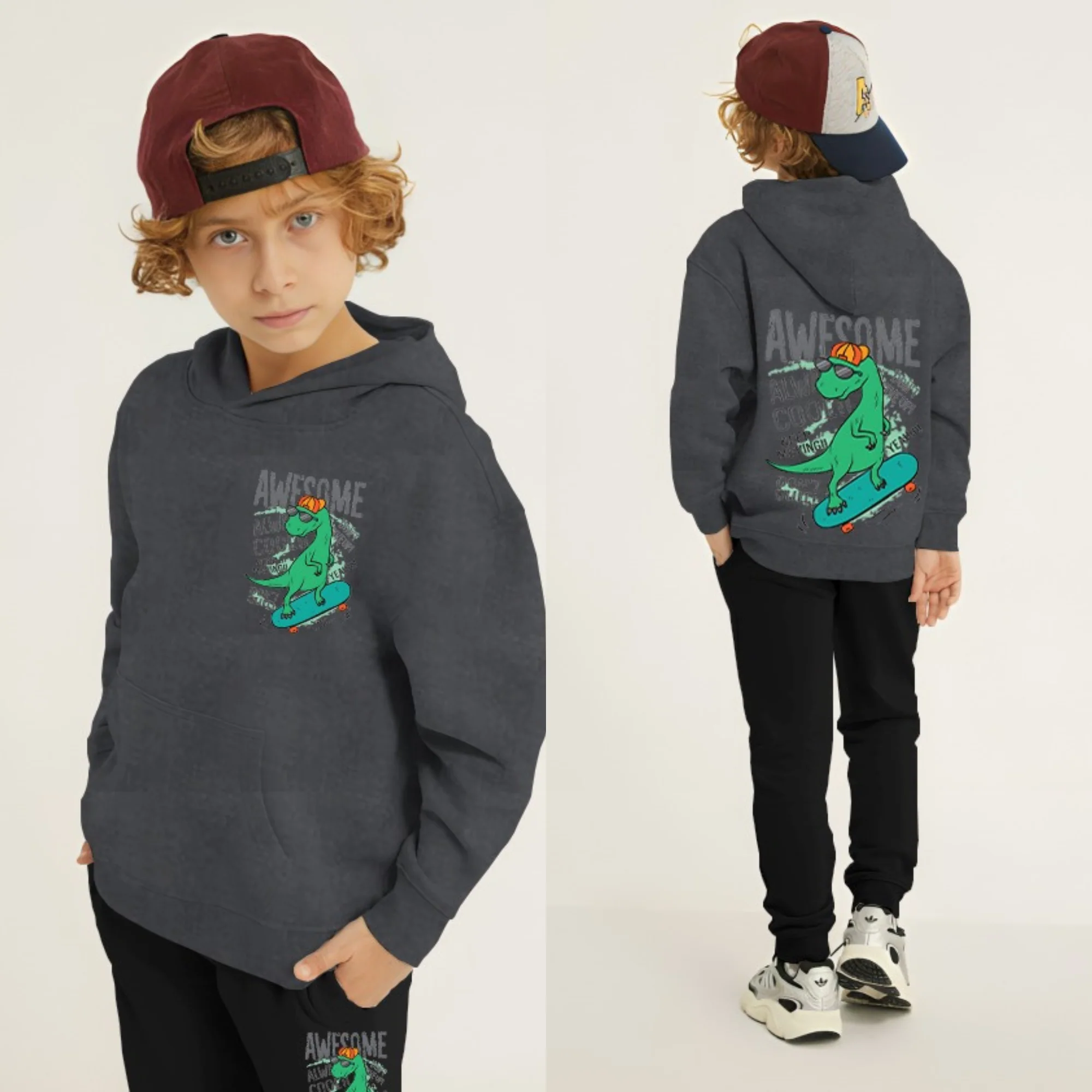 Awesome Dino Printed Kids Hoodie Set - Image 8