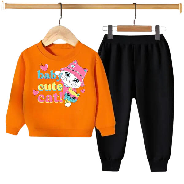 BABY CUTE CAT PRINTED SWEATSHIRT SET - Image 2