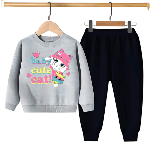 BABY CUTE CAT PRINTED SWEATSHIRT SET - Image 3