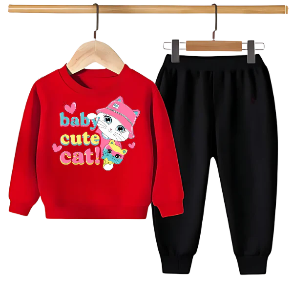 BABY CUTE CAT PRINTED SWEATSHIRT SET - Image 4