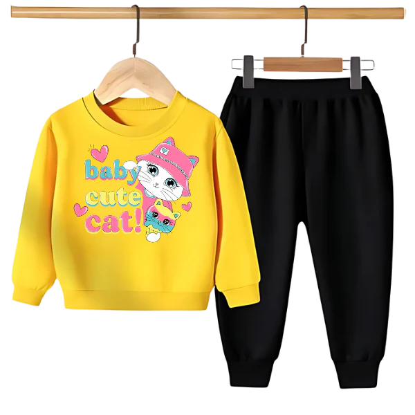 BABY CUTE CAT PRINTED SWEATSHIRT SET - Image 5