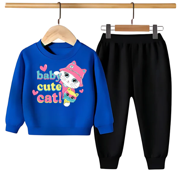 BABY CUTE CAT PRINTED SWEATSHIRT SET - Image 6