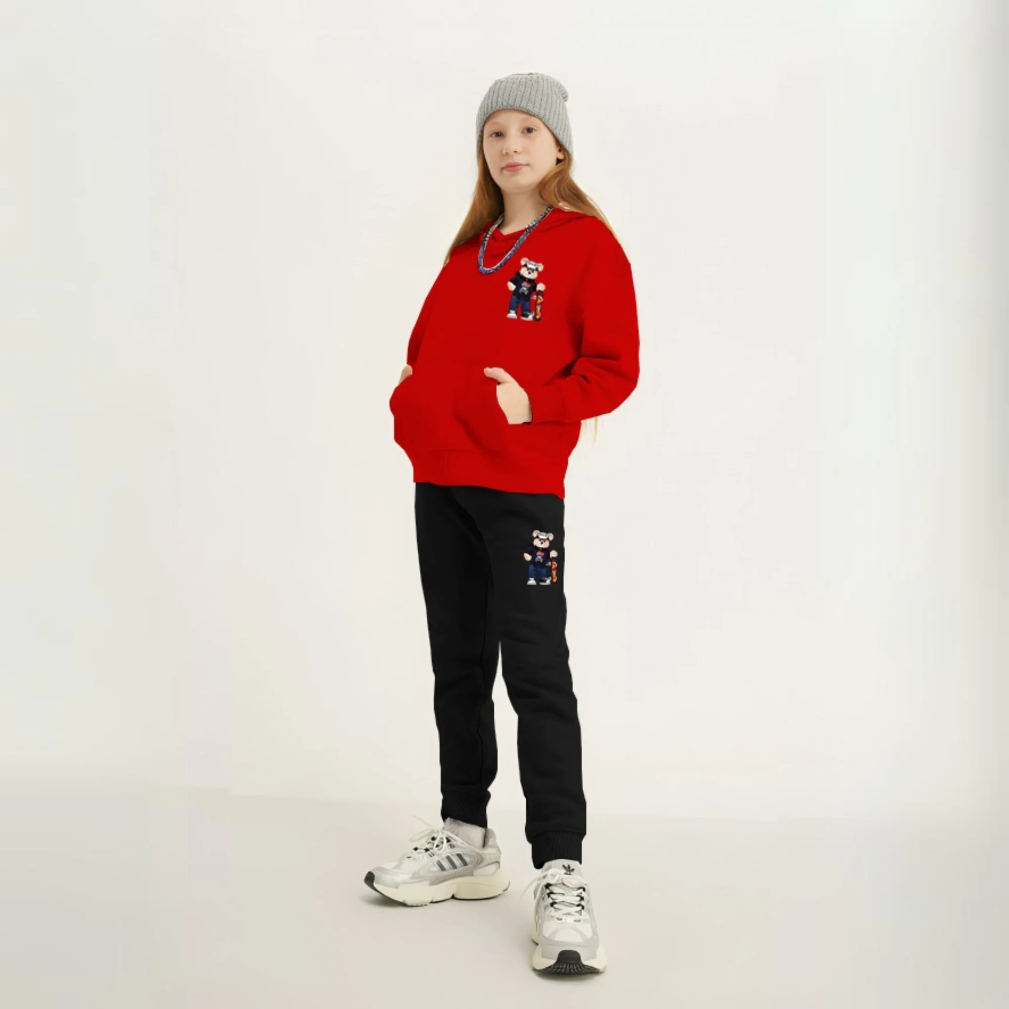 Bear Skateboard Printed Kids Hoodie Set - Image 2
