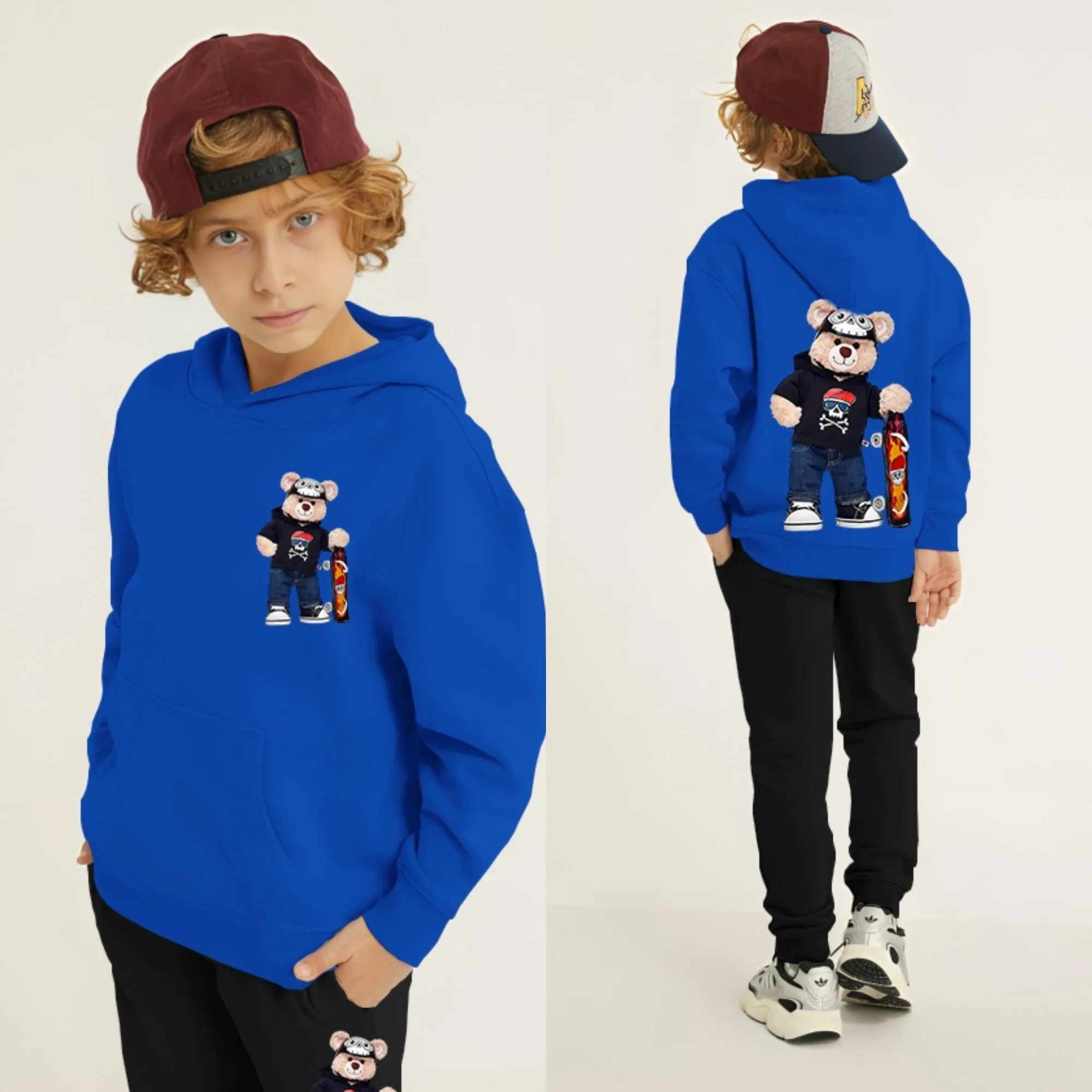 Bear Skateboard Printed Kids Hoodie Set - Image 5