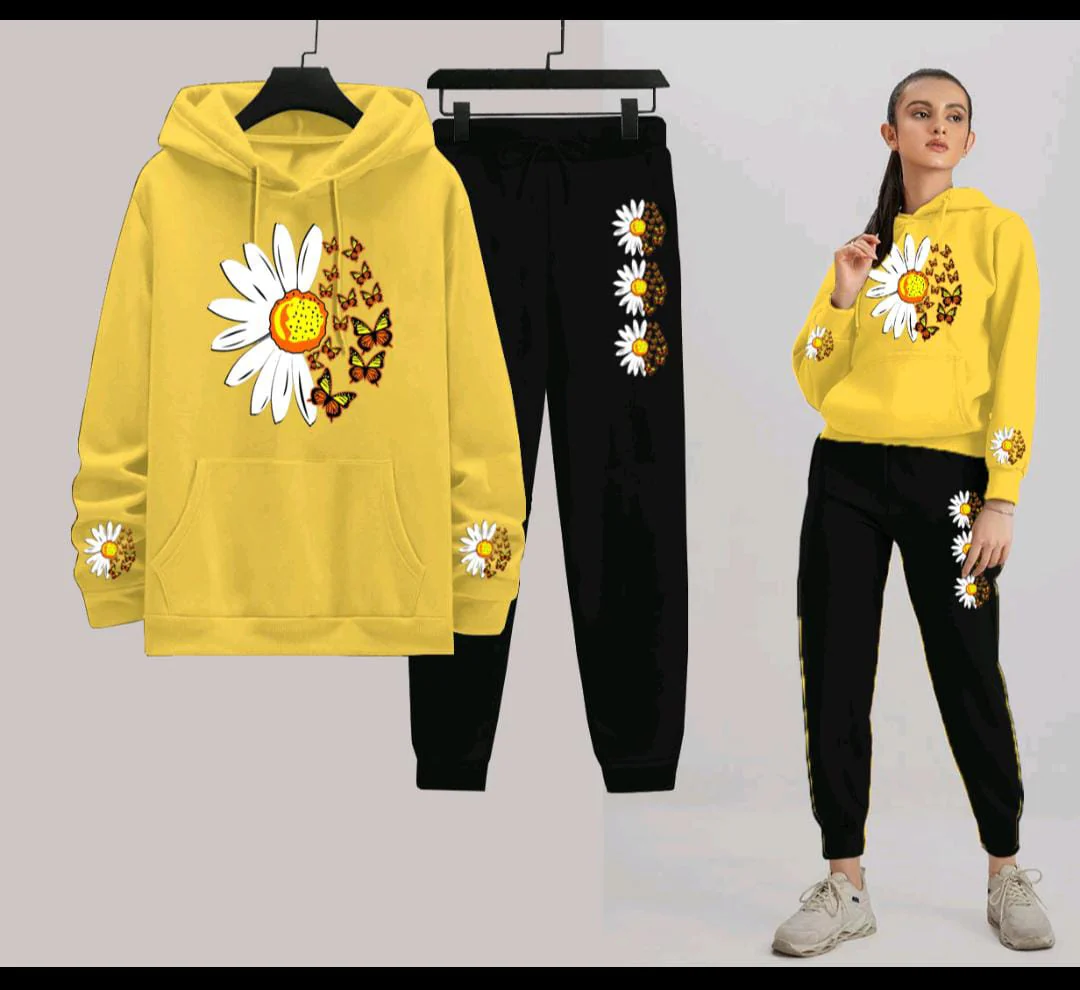 Daisy Flower Printed Women Hoodie Set - Image 3