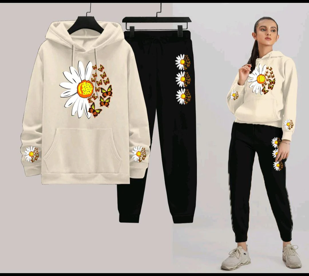 Daisy Flower Printed Women Hoodie Set - Image 4