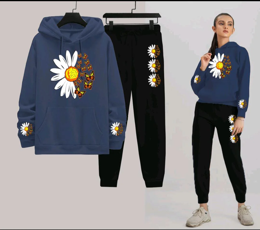 Daisy Flower Printed Women Hoodie Set - Image 6