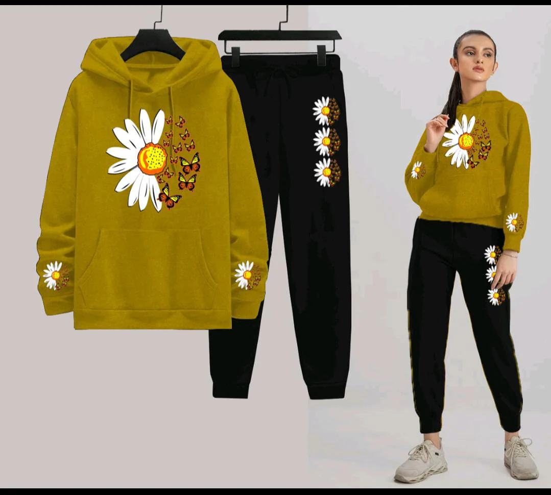 Daisy Flower Printed Women Hoodie Set - Image 7
