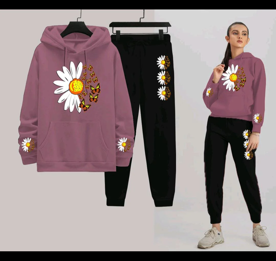 Daisy Flower Printed Women Hoodie Set - Image 8