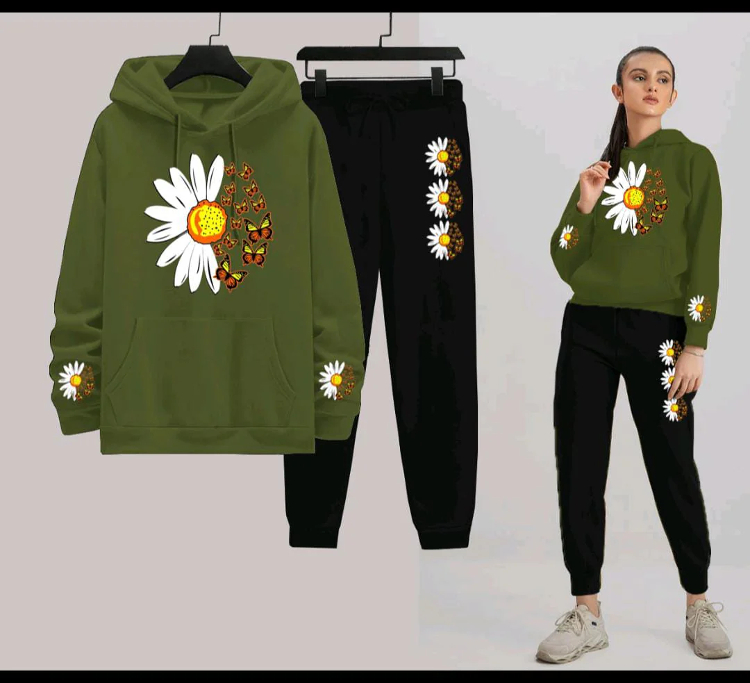 Daisy Flower Printed Women Hoodie Set - Image 9