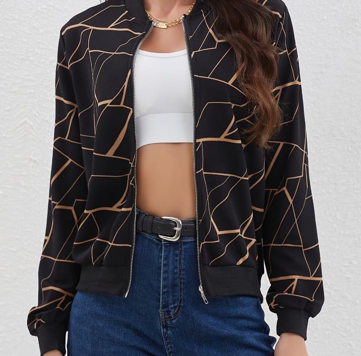 Printed Zip Up Bomber Jacket For Women - Image 3