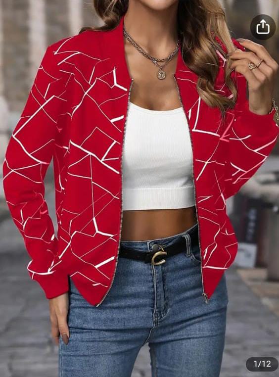 Printed Zip Up Bomber Jacket For Women - Image 4