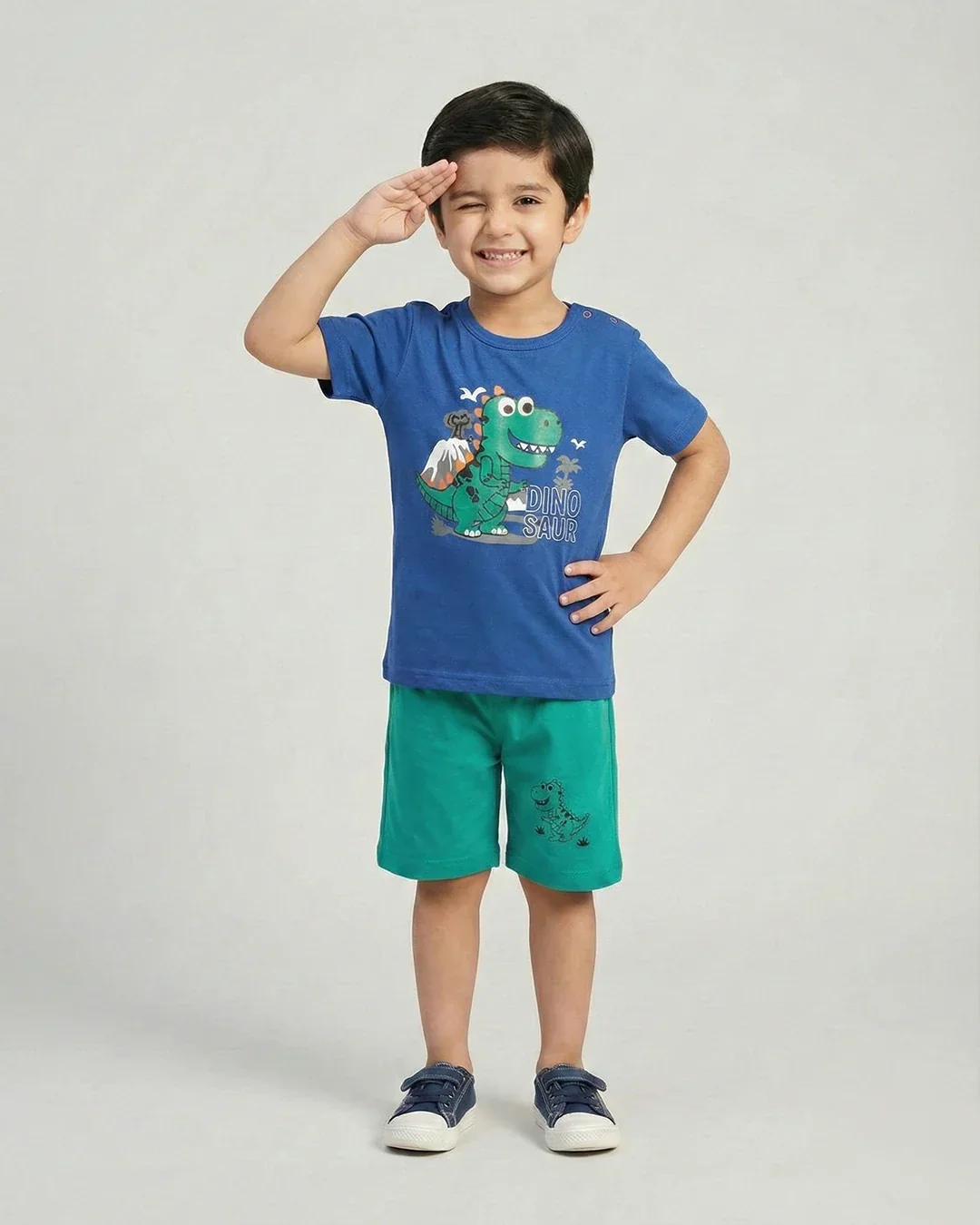 Blue Green Printed Kids Short Sleeve Kids Wear - Image 3