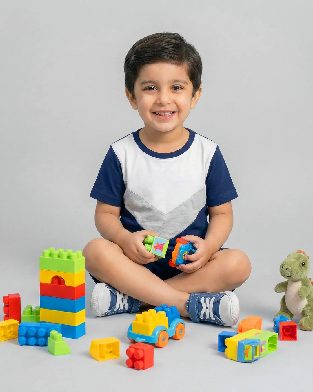 Blue Grey Panel Kids Short Sleeve Kids Wear - Image 3