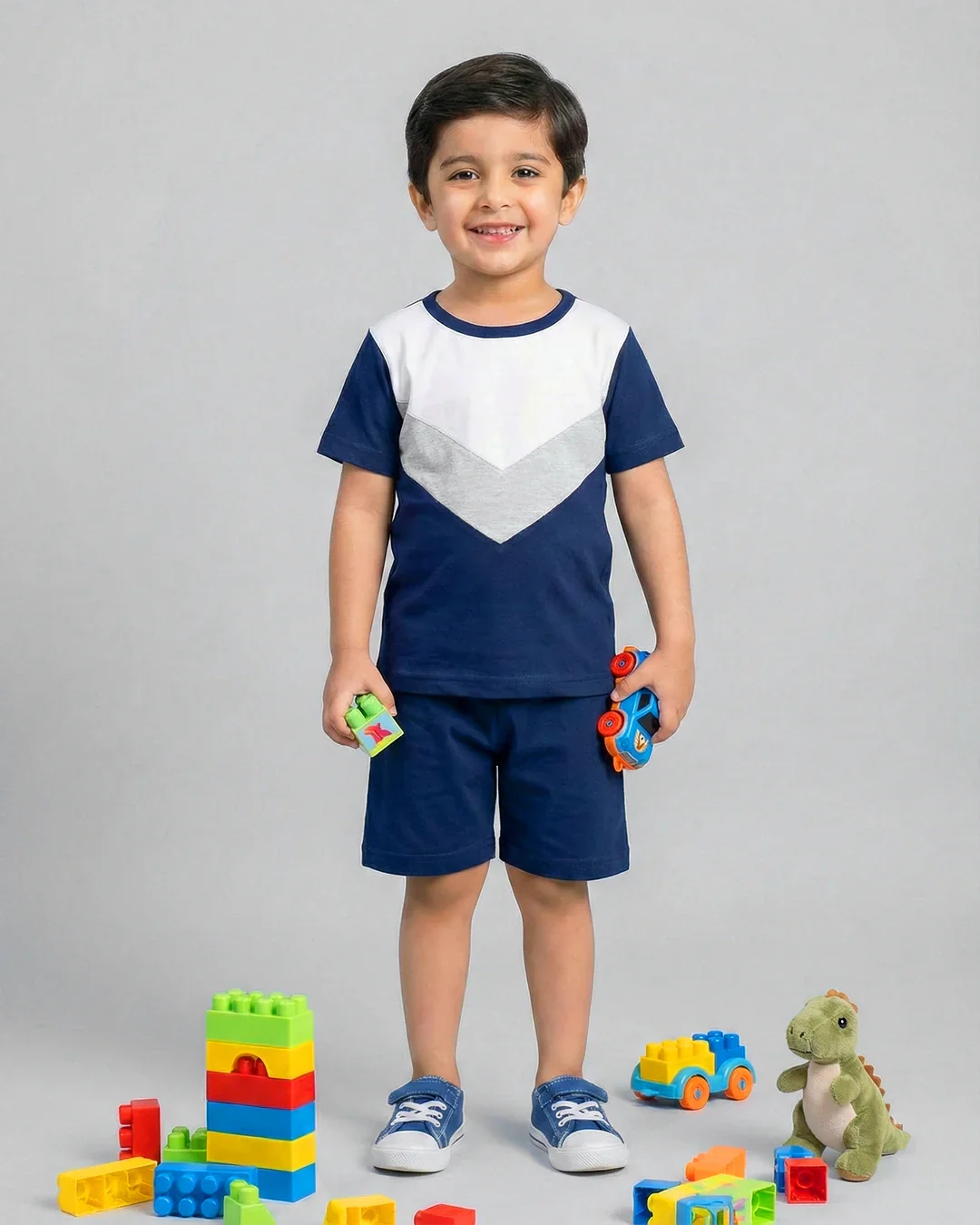 Blue Grey Panel Kids Short Sleeve Kids Wear - Image 4