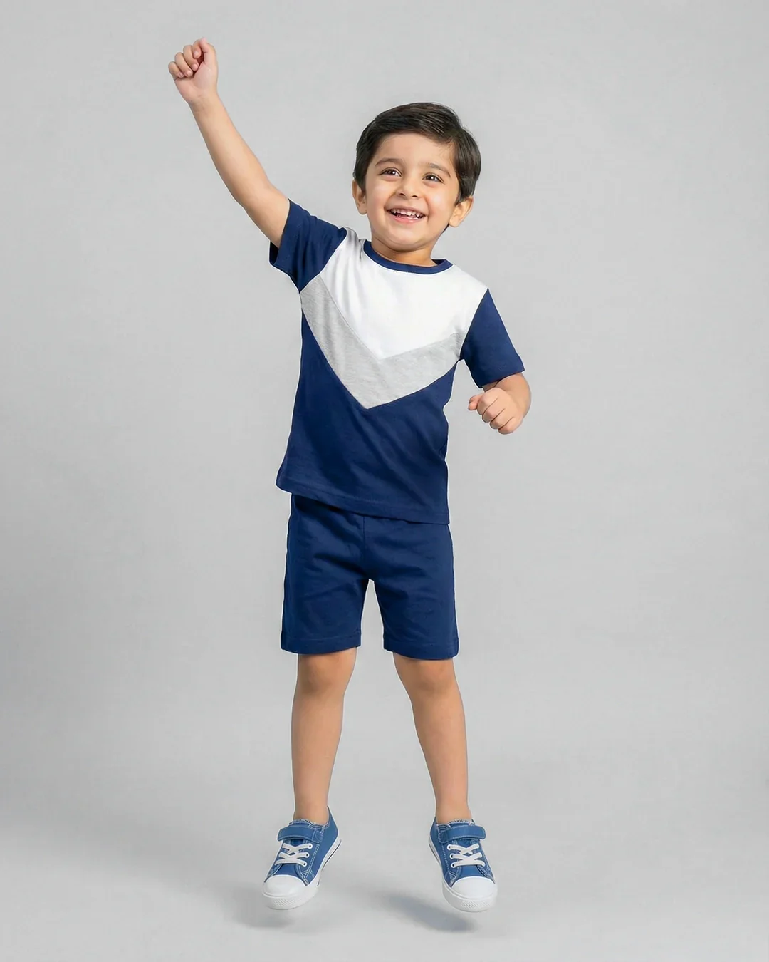 Blue Grey Panel Kids Short Sleeve Kids Wear - Image 5