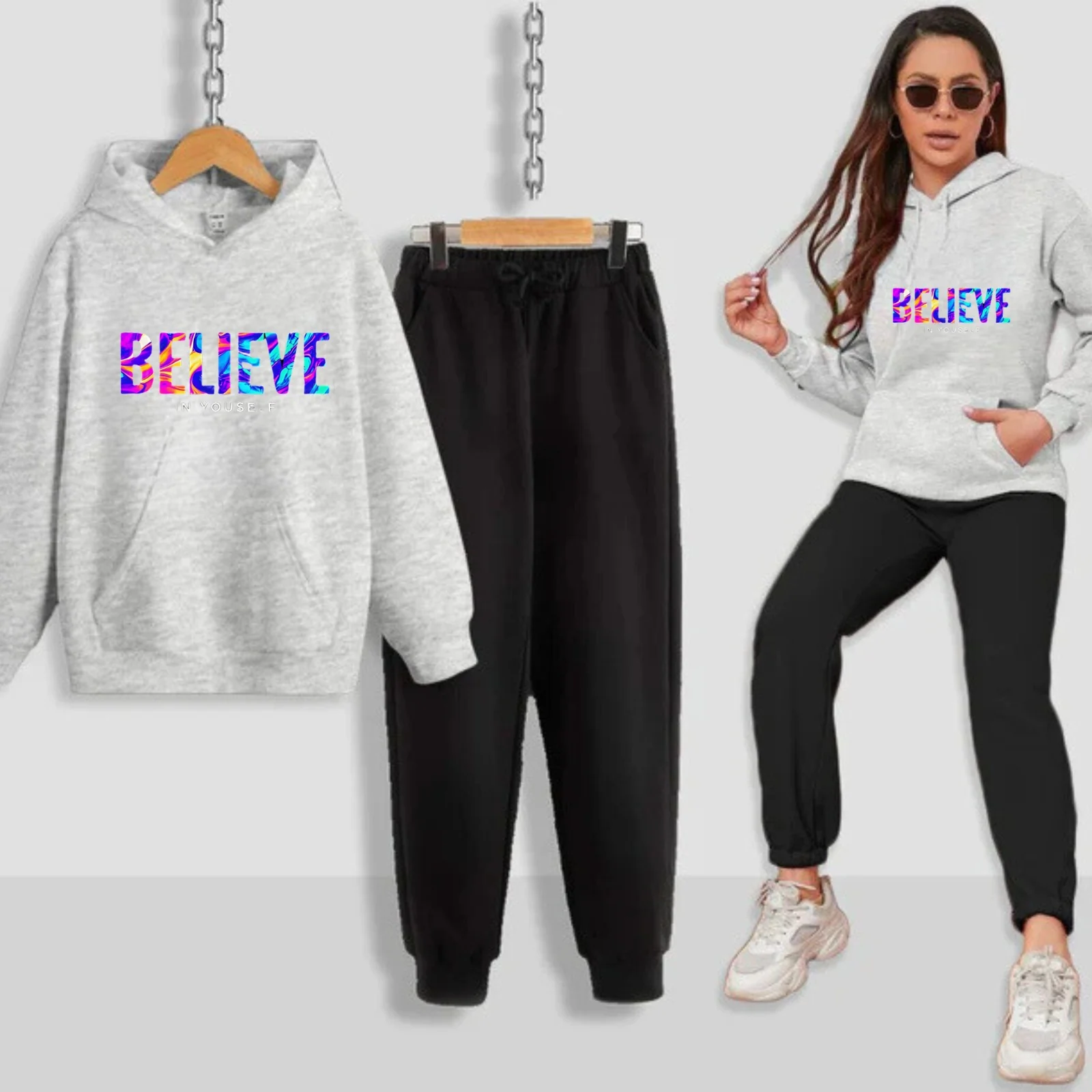 Believe In Yourself Printed Women Hoodie Set - Image 10