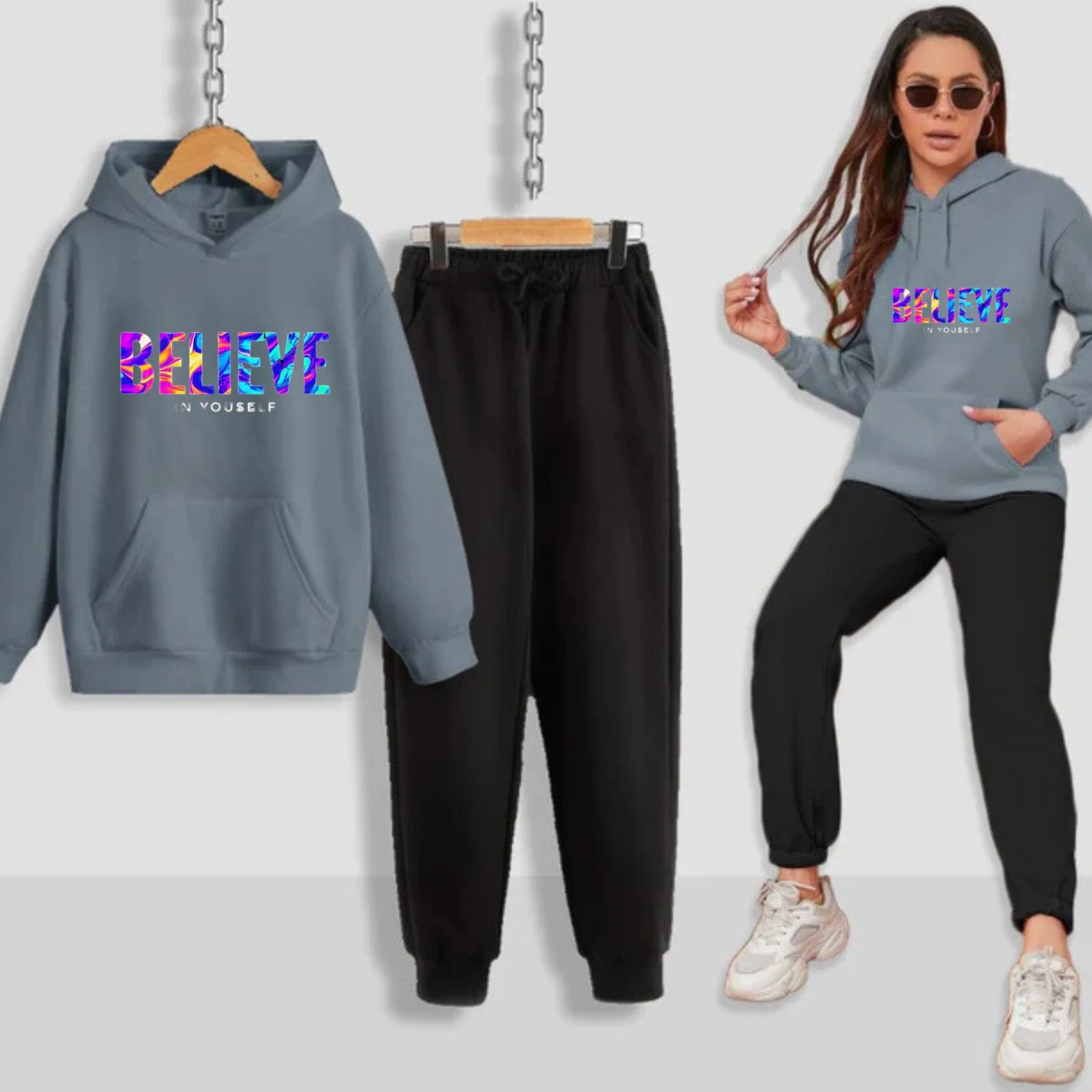 Believe In Yourself Printed Women Hoodie Set - Image 11