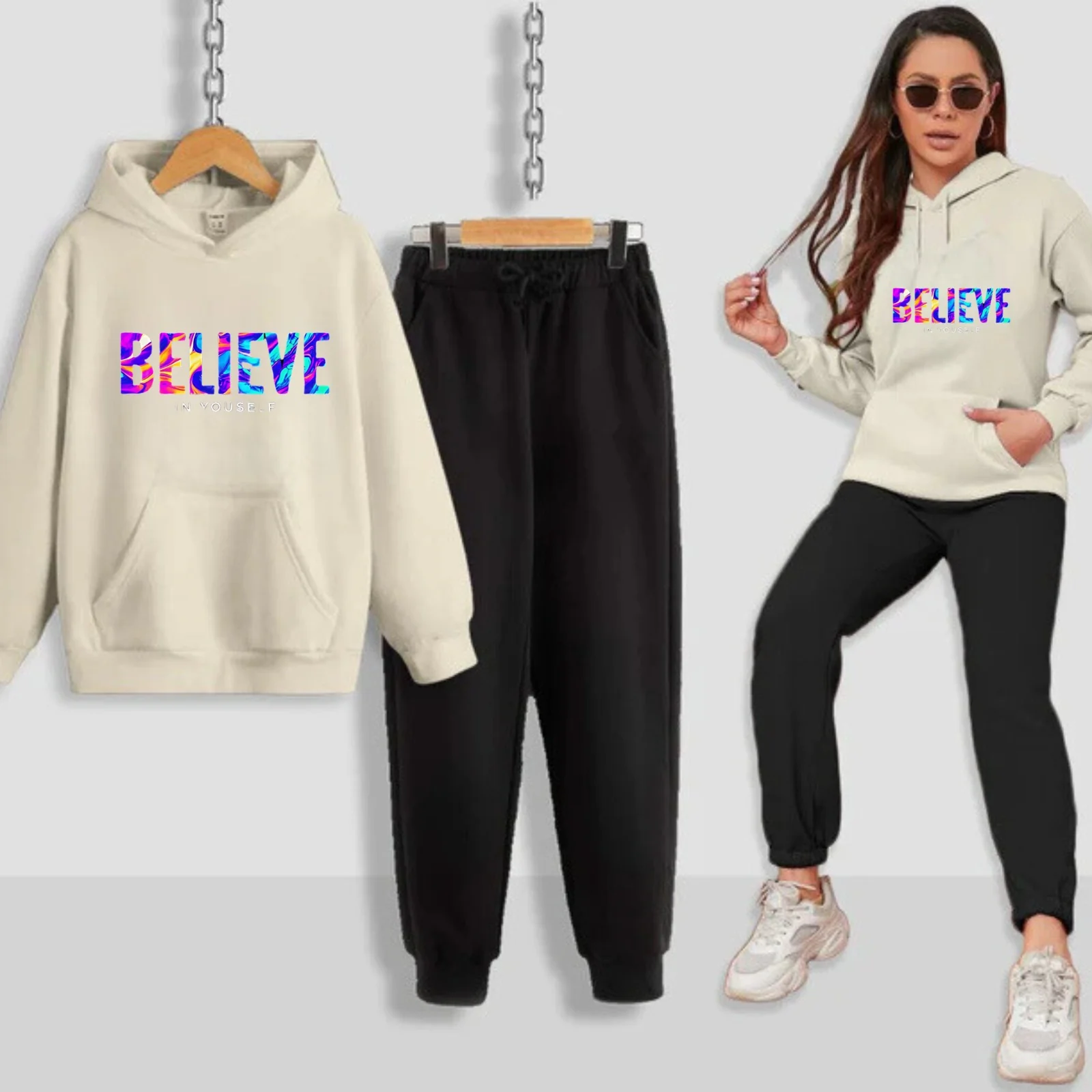 Believe In Yourself Printed Women Hoodie Set - Image 3