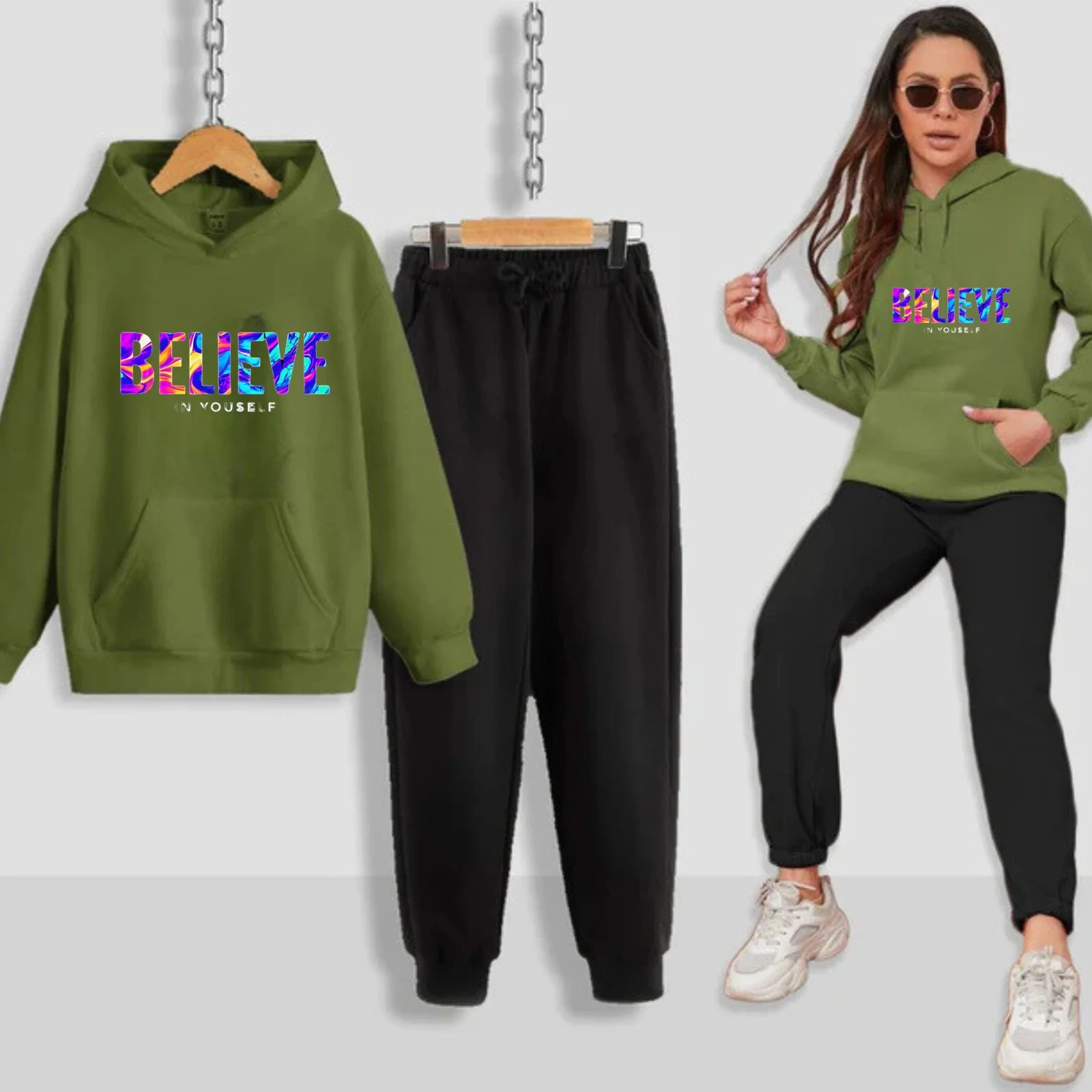 Believe In Yourself Printed Women Hoodie Set - Image 4
