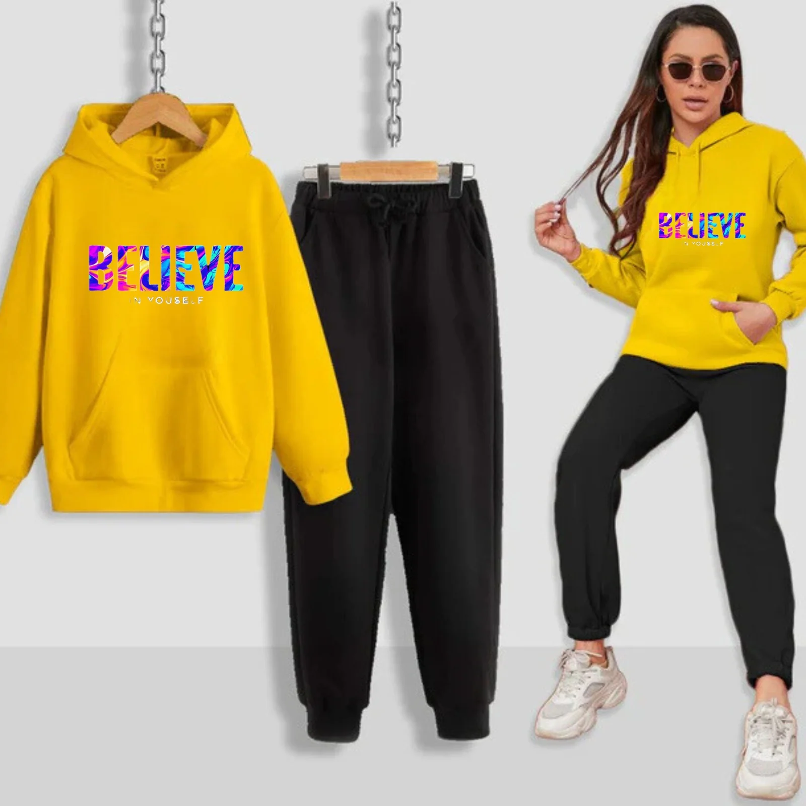 Believe In Yourself Printed Women Hoodie Set - Image 7