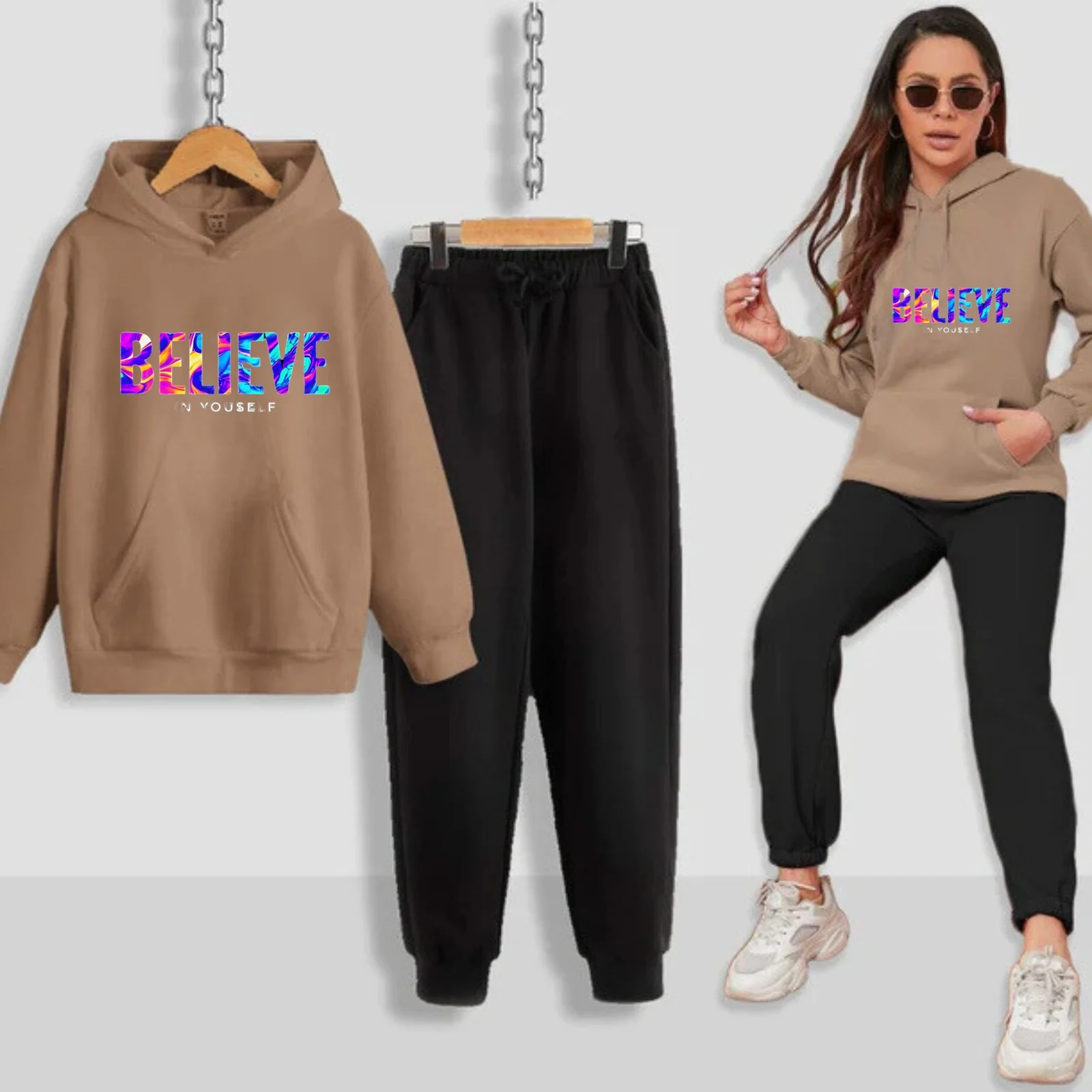 Believe In Yourself Printed Women Hoodie Set - Image 8