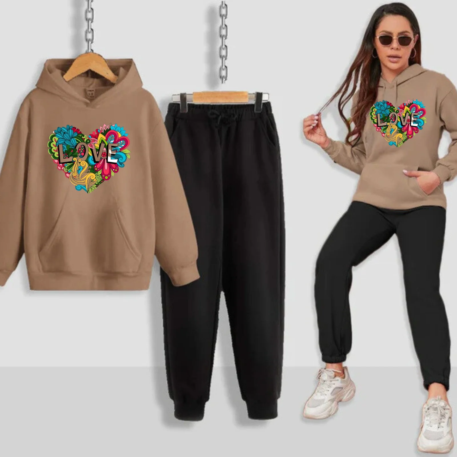 Colourful Love Printed Women Hoodie Set - Image 10