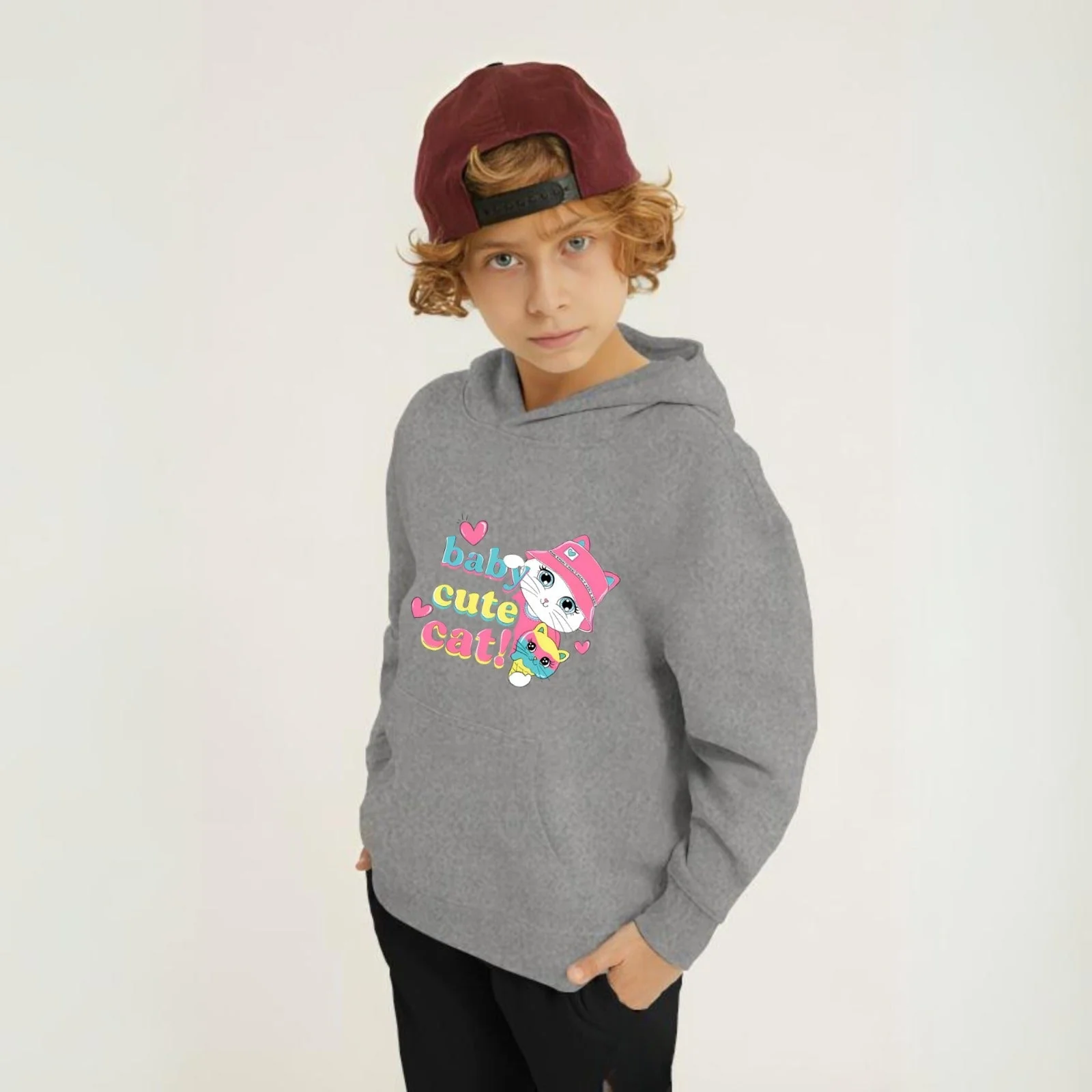 Baby Cute Cat Printed Kids Hoodie Set