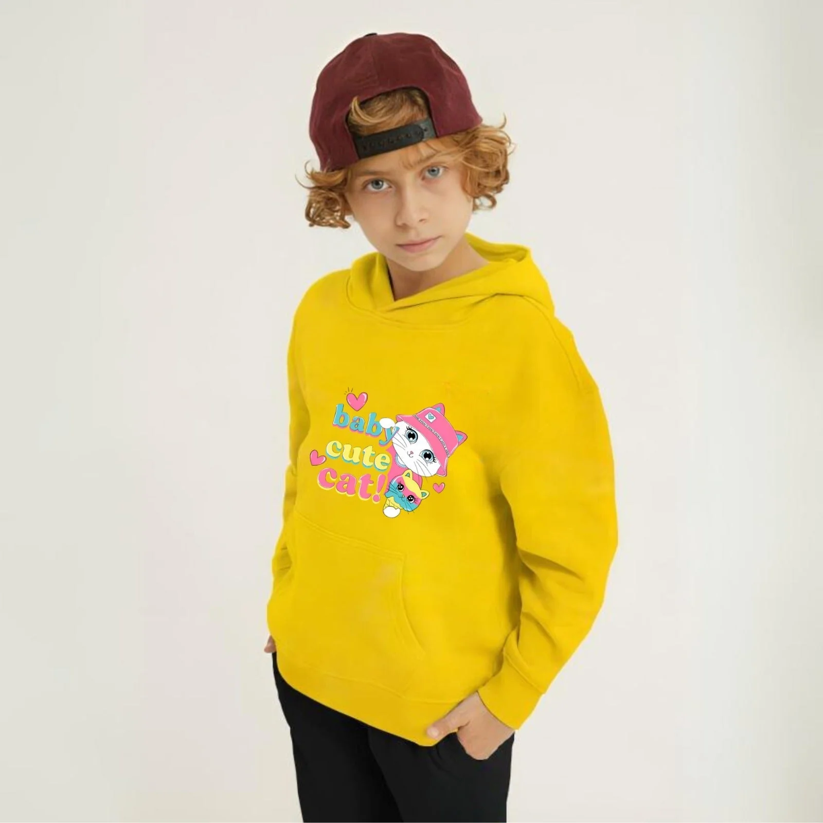 Baby Cute Cat Printed Kids Hoodie Set - Image 2