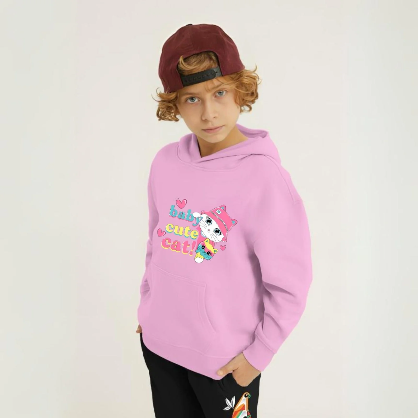 Baby Cute Cat Printed Kids Hoodie Set - Image 3