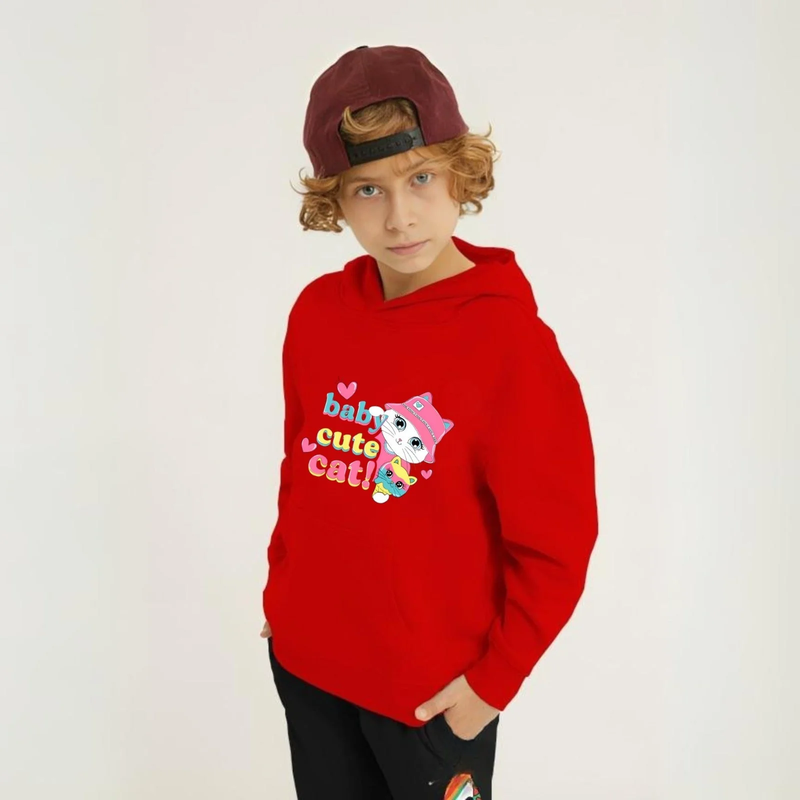 Baby Cute Cat Printed Kids Hoodie Set - Image 4