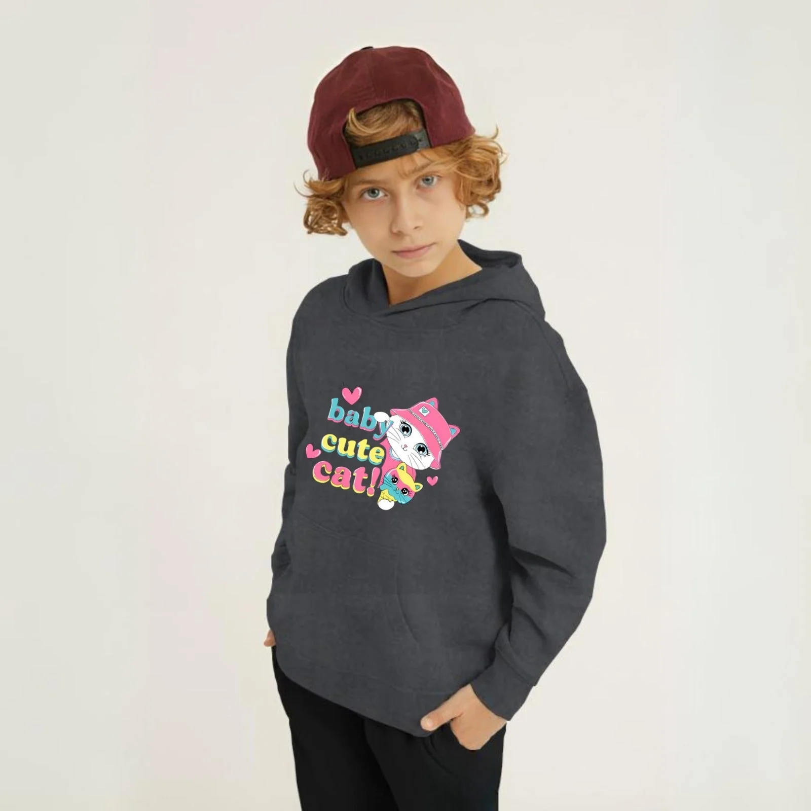 Baby Cute Cat Printed Kids Hoodie Set - Image 5