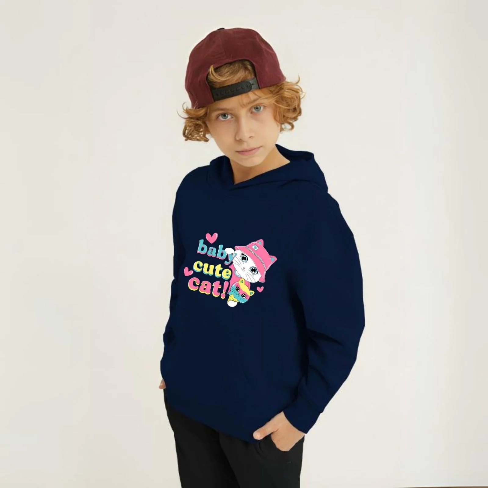 Baby Cute Cat Printed Kids Hoodie Set - Image 6