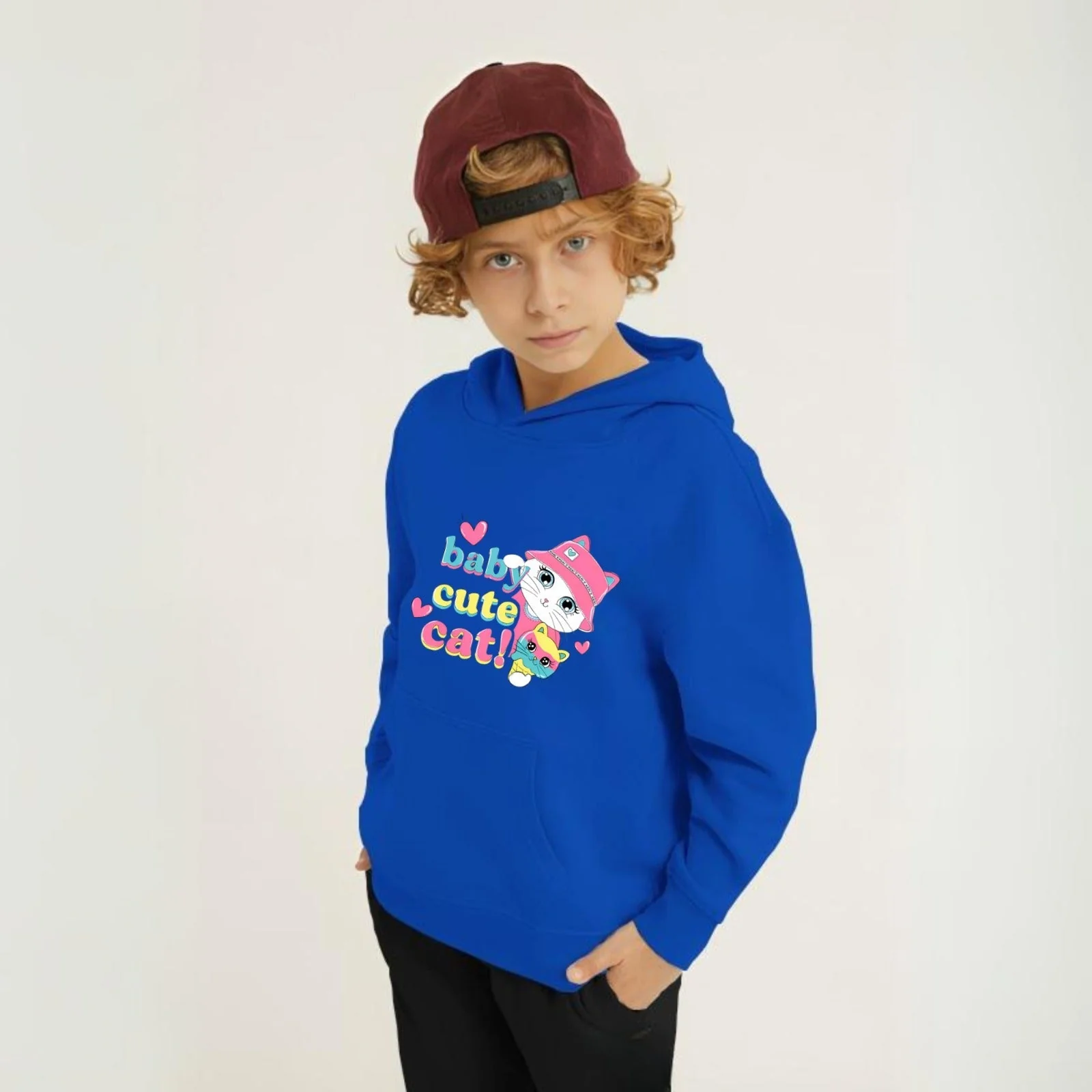 Baby Cute Cat Printed Kids Hoodie Set - Image 7