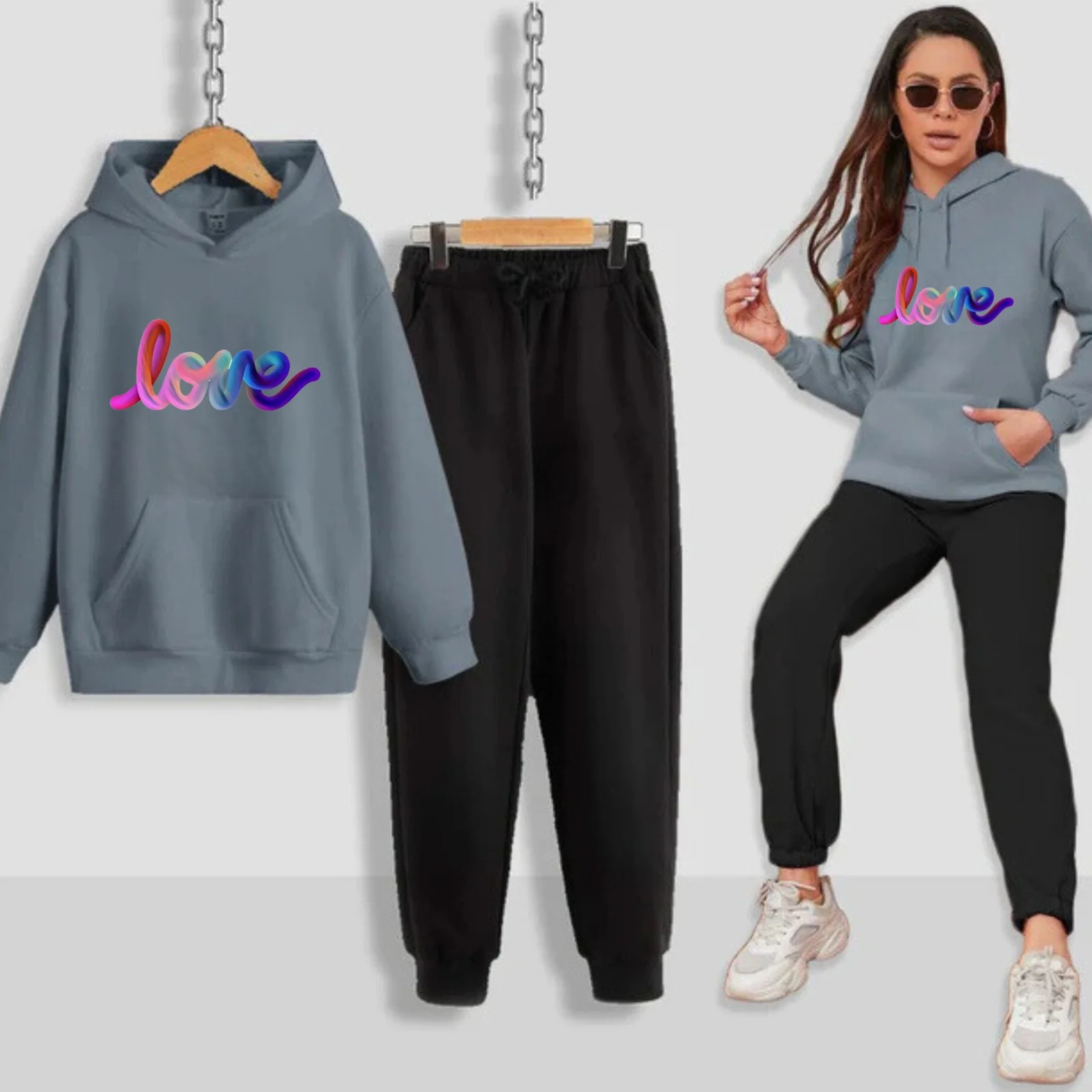 Multi Love Printed Women Hoodie Set - Image 10