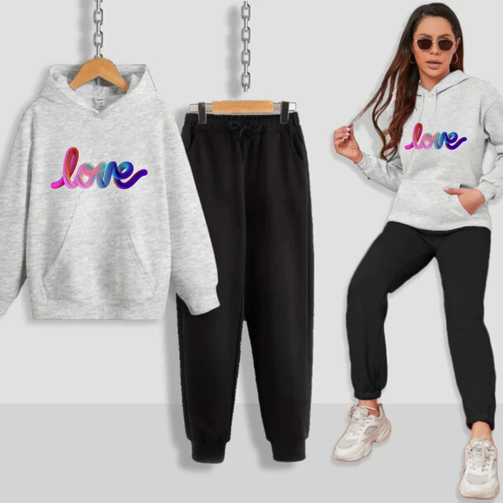 Multi Love Printed Women Hoodie Set - Image 11