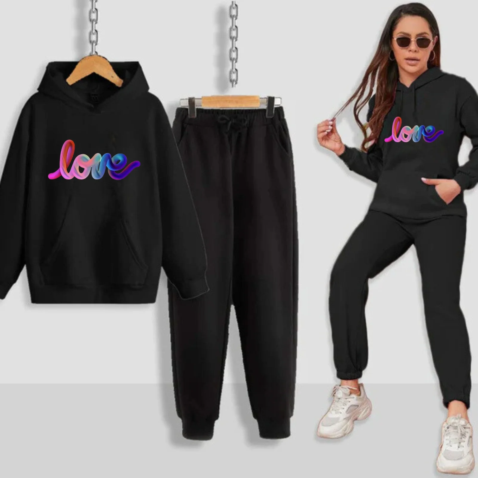 Multi Love Printed Women Hoodie Set - Image 3