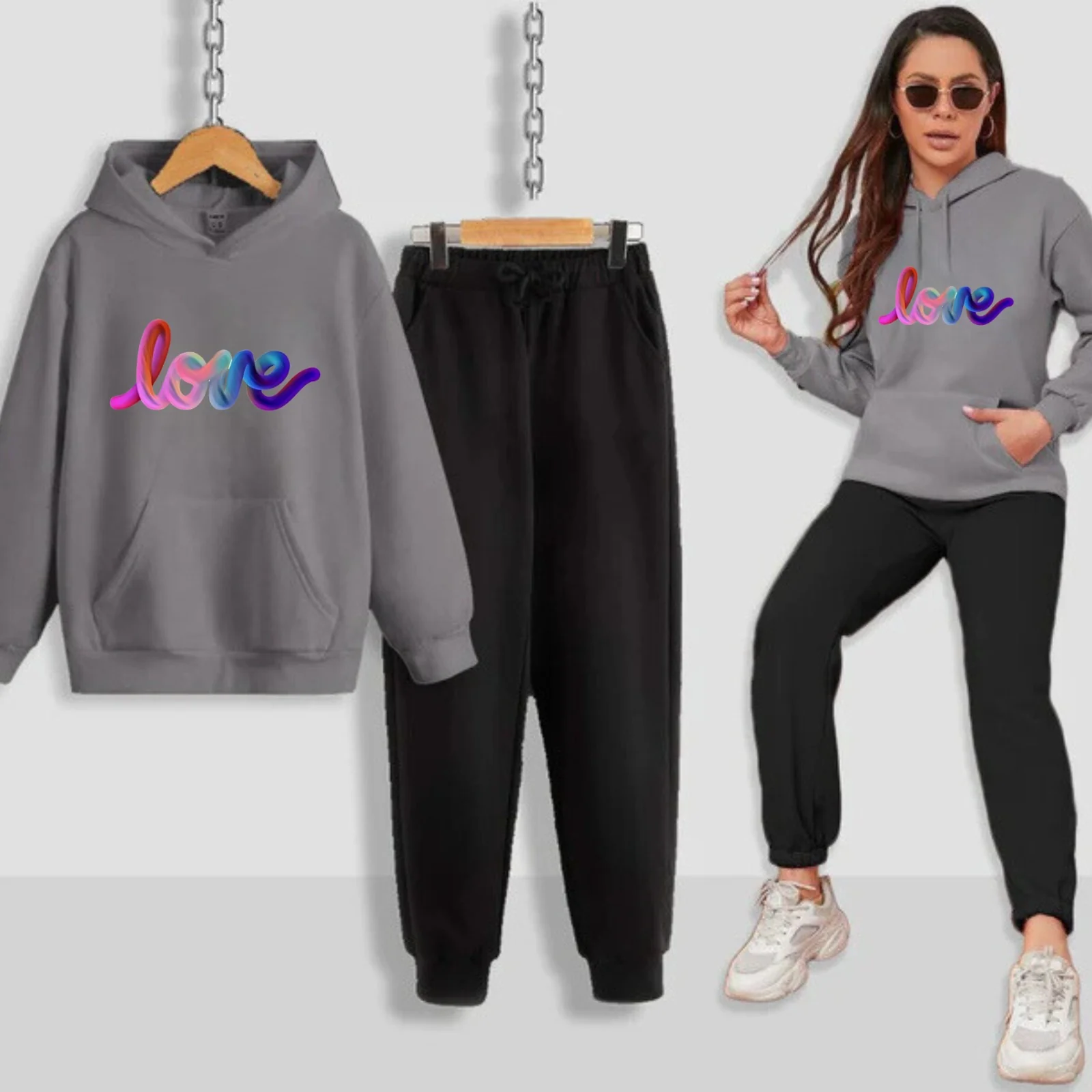 Multi Love Printed Women Hoodie Set - Image 4