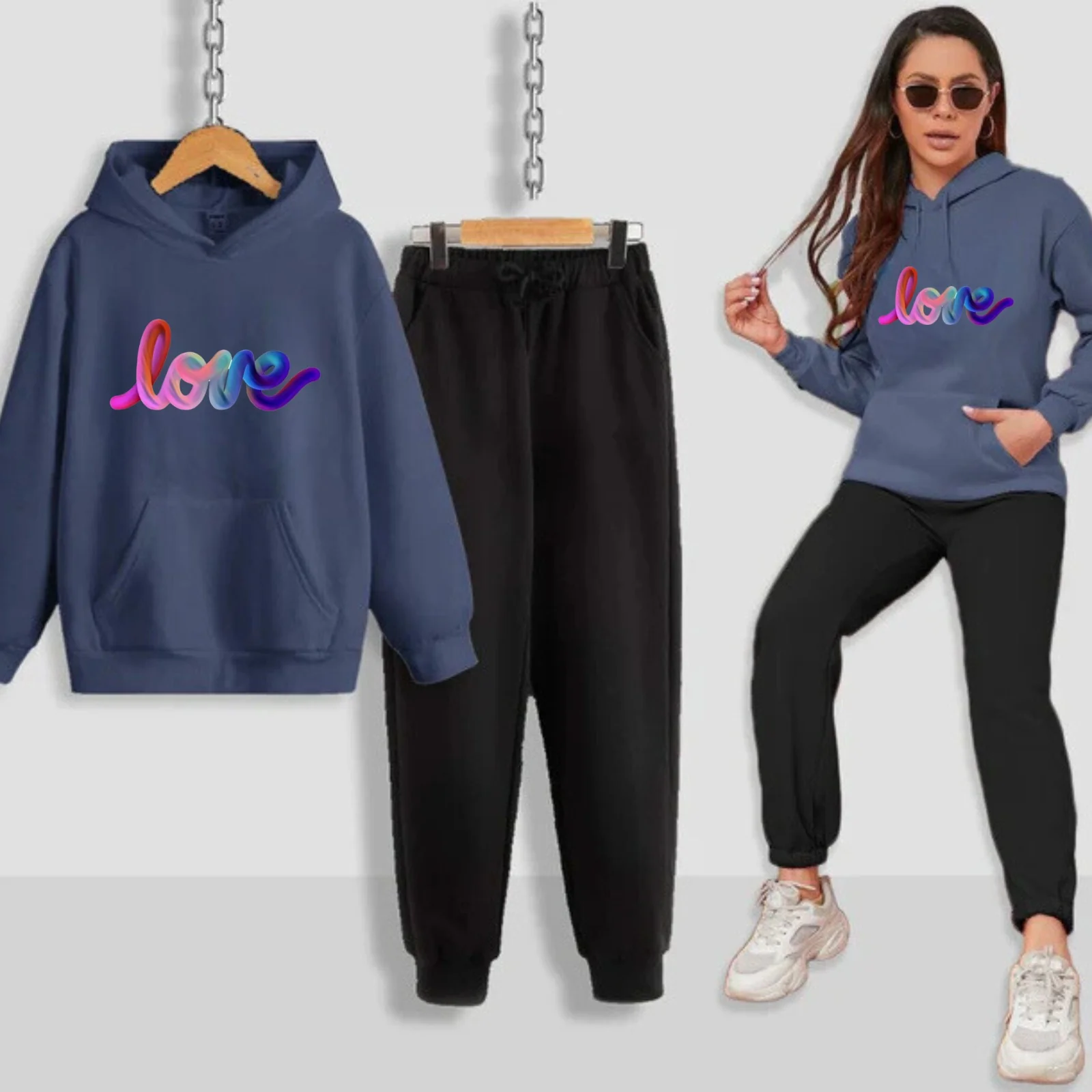 Multi Love Printed Women Hoodie Set - Image 9