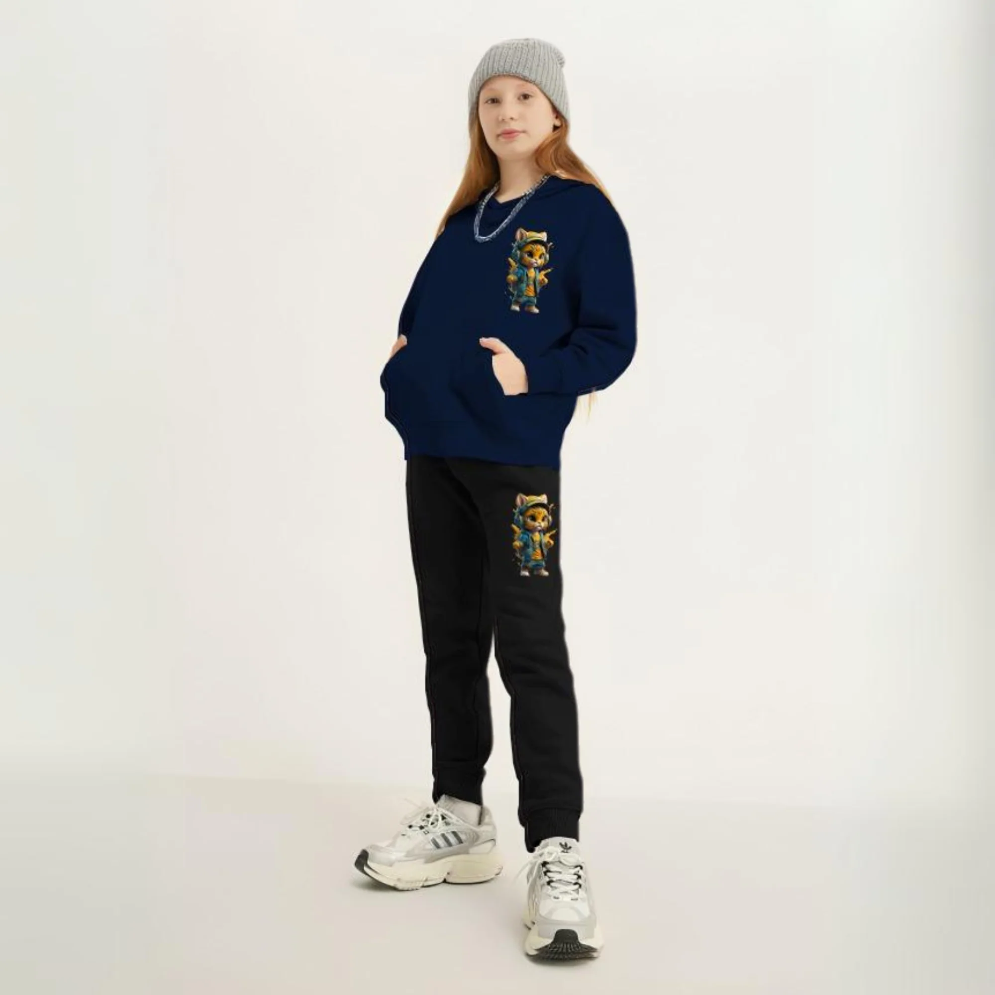 Cool Cat Printed Kids Hoodie Set - Image 2