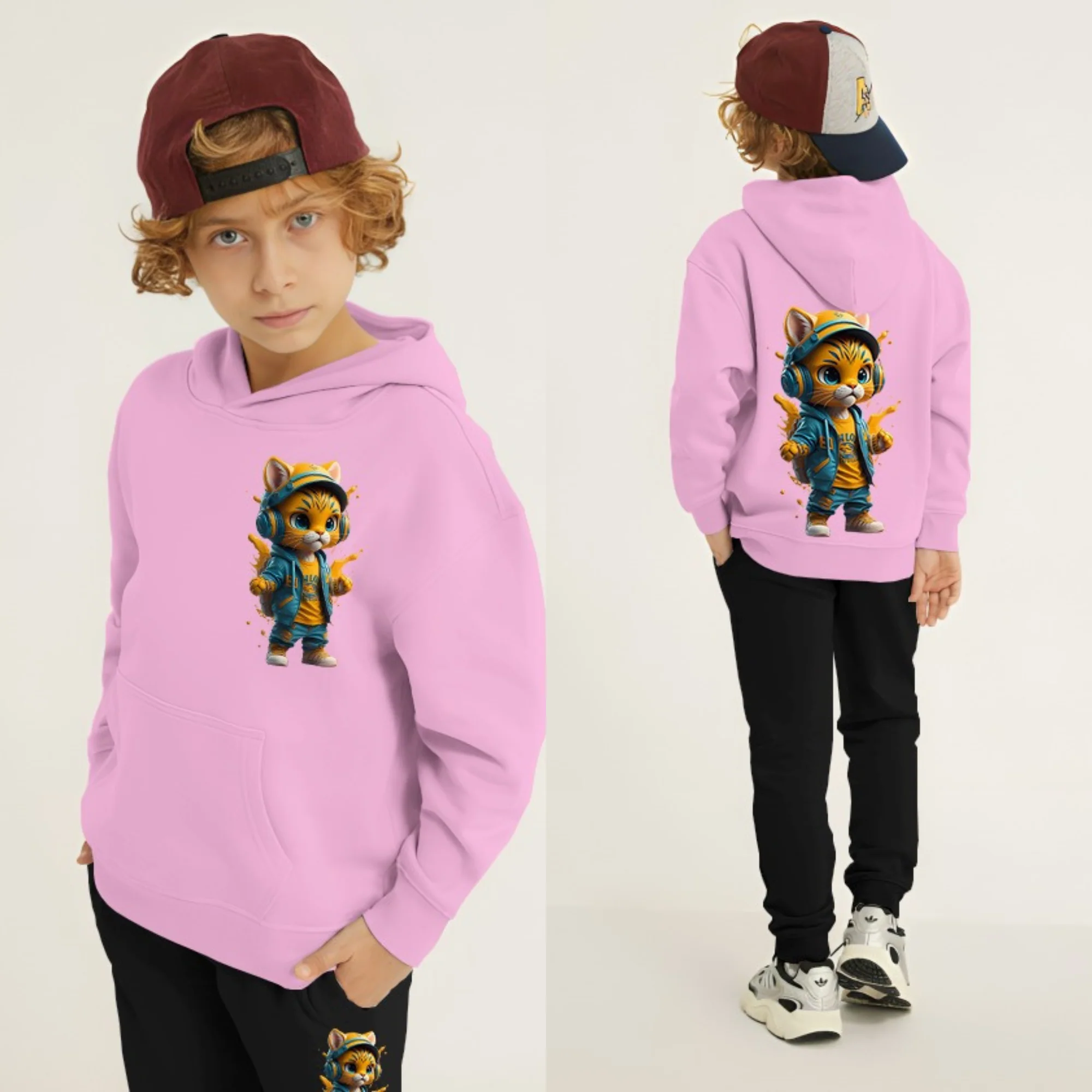 Cool Cat Printed Kids Hoodie Set - Image 4