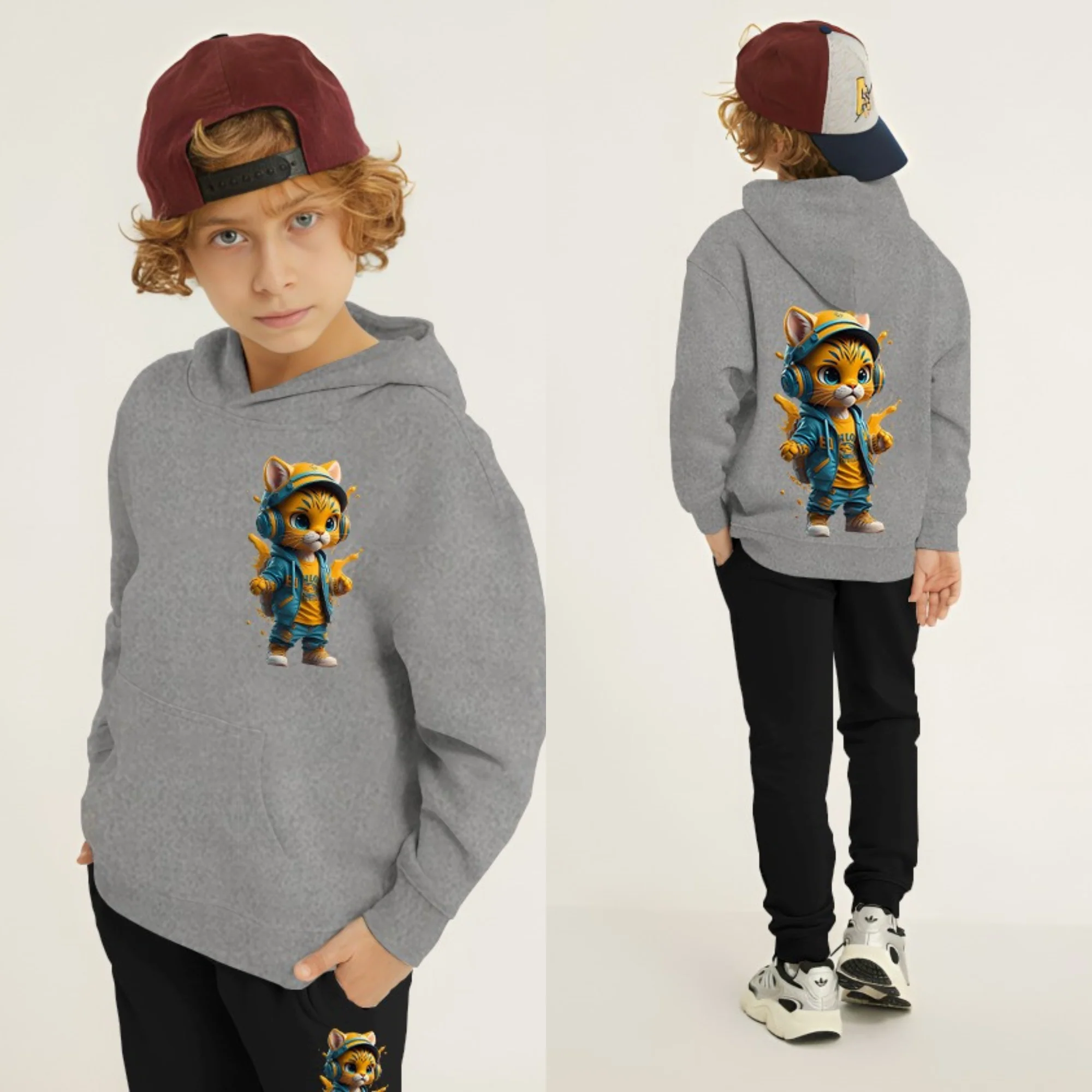 Cool Cat Printed Kids Hoodie Set - Image 5