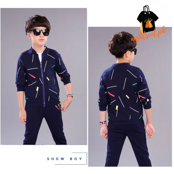 Kids Blue Printed Zipper with Warm Black Trouser ( 3 Piece ) - Image 3