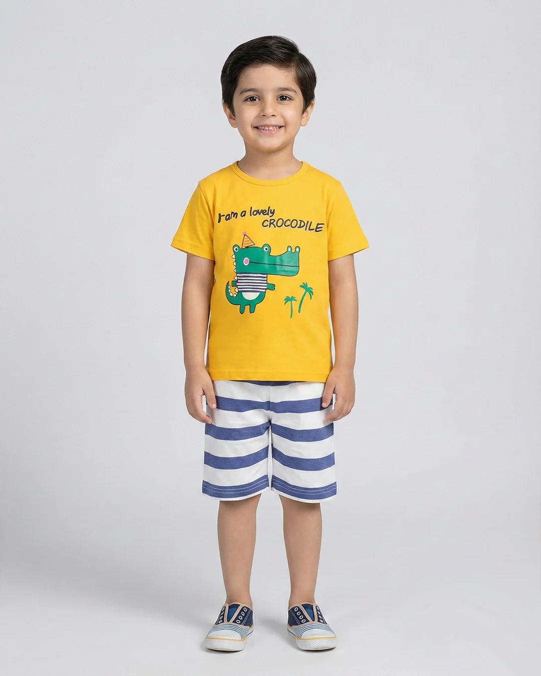 Crocodile Print T-Shirt & Striped Shorts Set for Toddlers