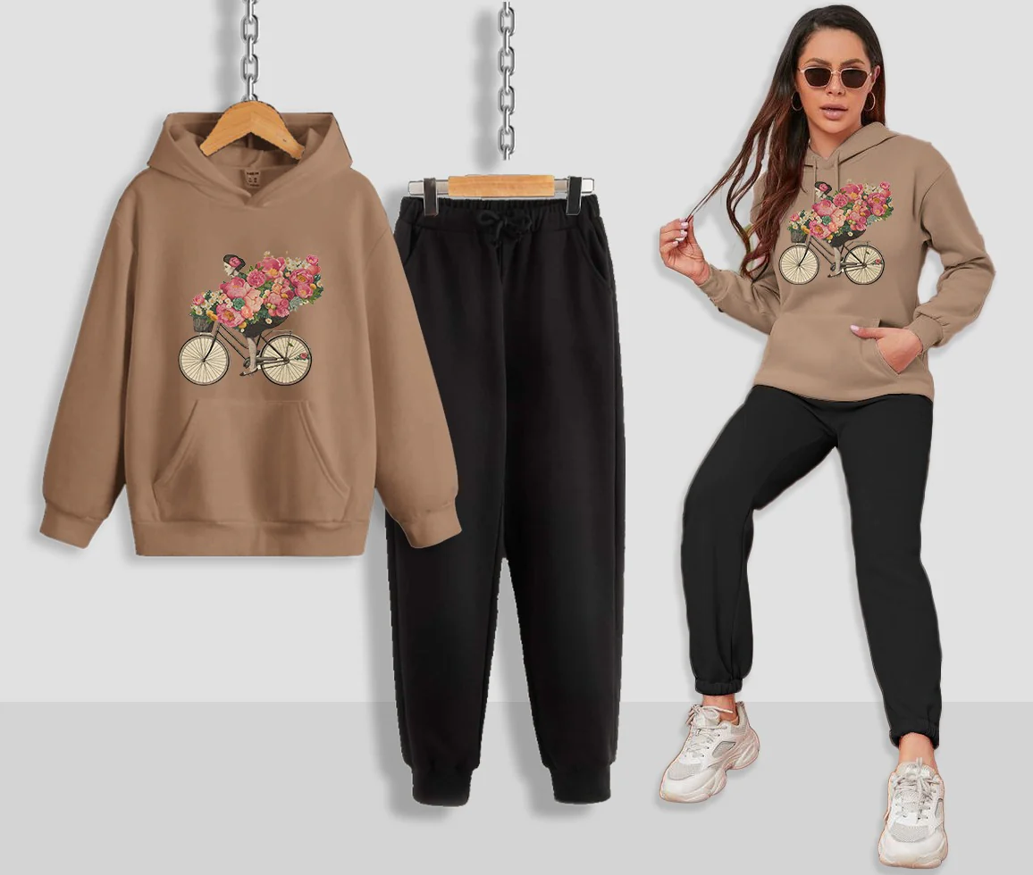 Floral Bicycle Printed Women Hoodie Set - Image 12